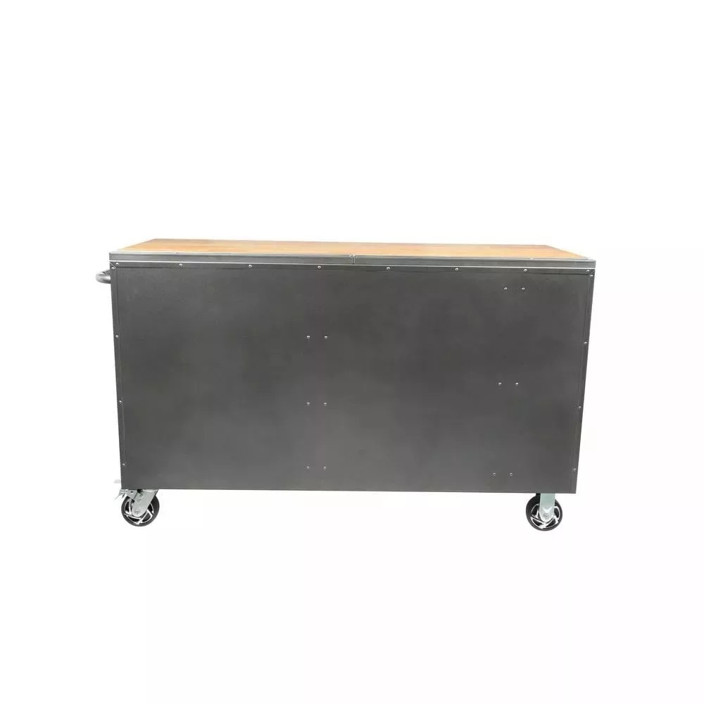 61 IN. W 10-DRAWER, DEEP TOOL CHEST MOBILE WORKBENCH IN METALLIC SILVER WITH SLIDING VERTICAL BIN STORAGE DRAWER-Kikonat