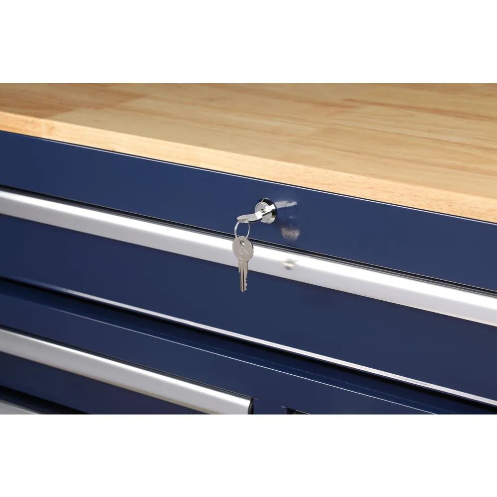 46 in. W x 24.5 in. D 9-Drawer Gloss Blue Deep Tool Chest Mobile Workbench with Hardwood Top-Kikonat