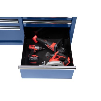46 in. W x 24.5 in. D 9-Drawer Gloss Blue Deep Tool Chest Mobile Workbench with Hardwood Top-Kikonat