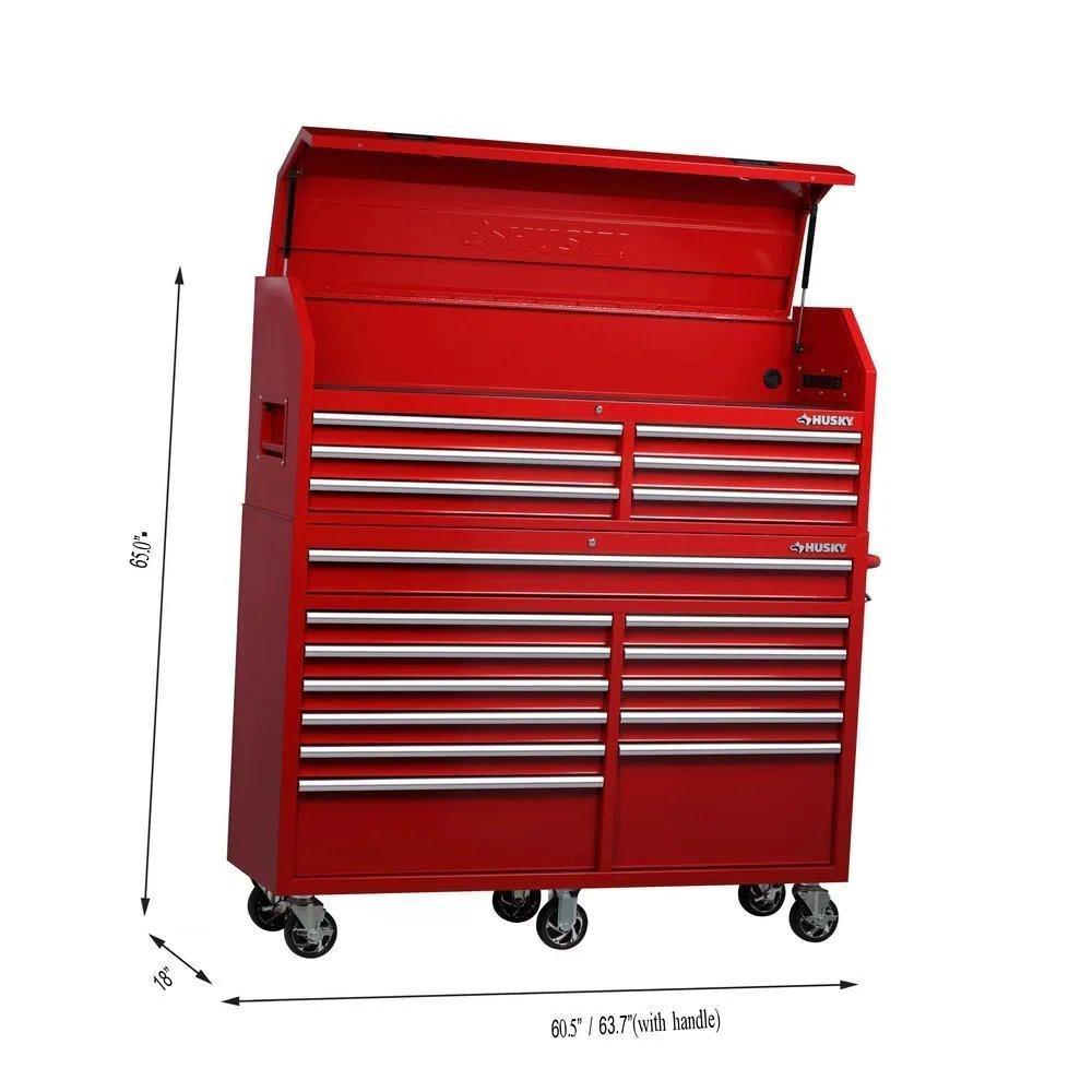 61 in. W 18-Drawer Combination Tool Chest and Rolling Cabinet Set in Gloss Red-Kikonat