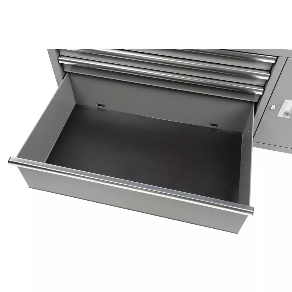 56 IN. W 5-DRAWER 1-DOOR, DEEP TOOL CHEST MOBILE WORKBENCH IN GLOSS GRAY WITH HARDWOOD TOP-Kikonat