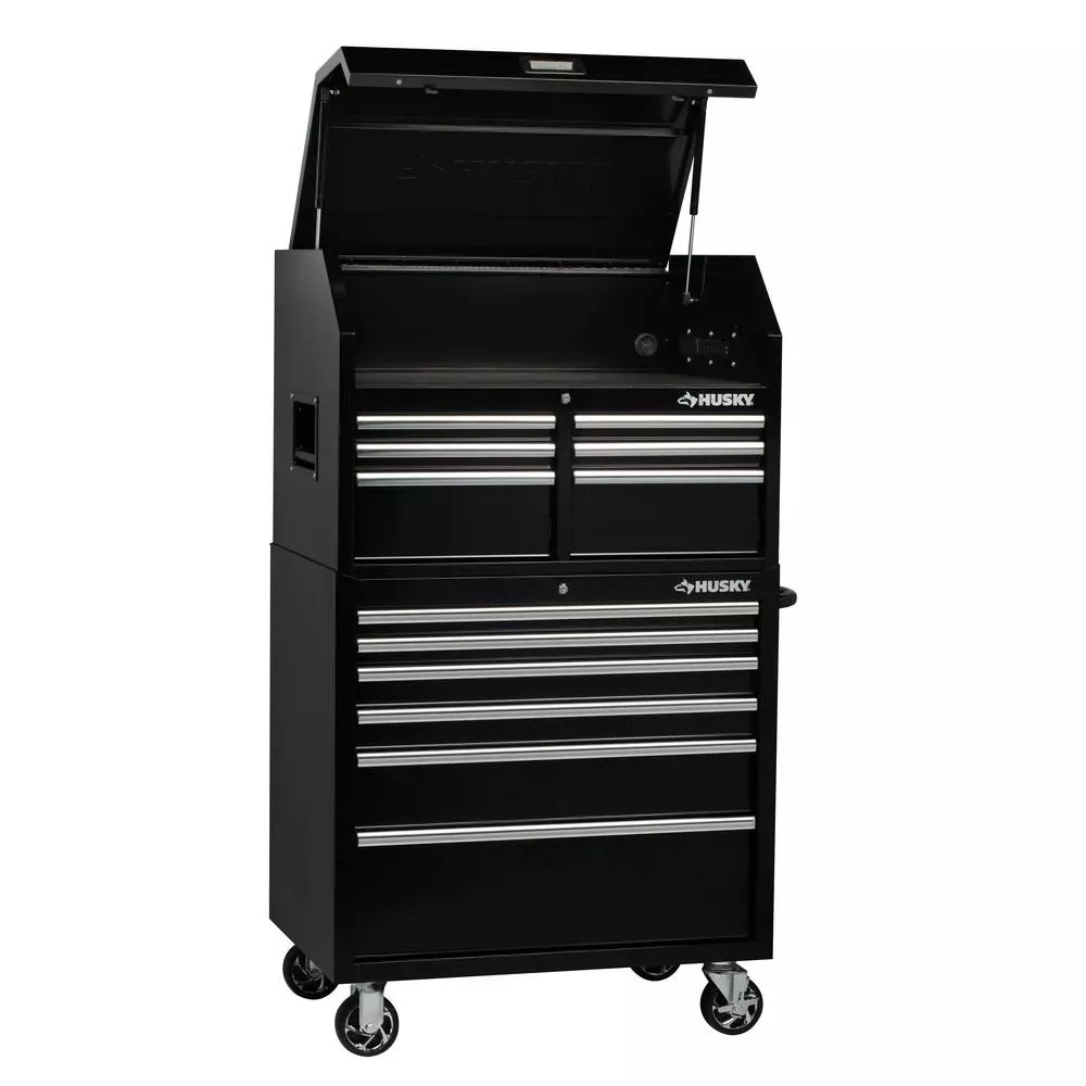 36 IN. W 12-DRAWER, DEEP COMBINATION TOOL CHEST AND CABINET SET IN GLOSS BLACK-Kikonat