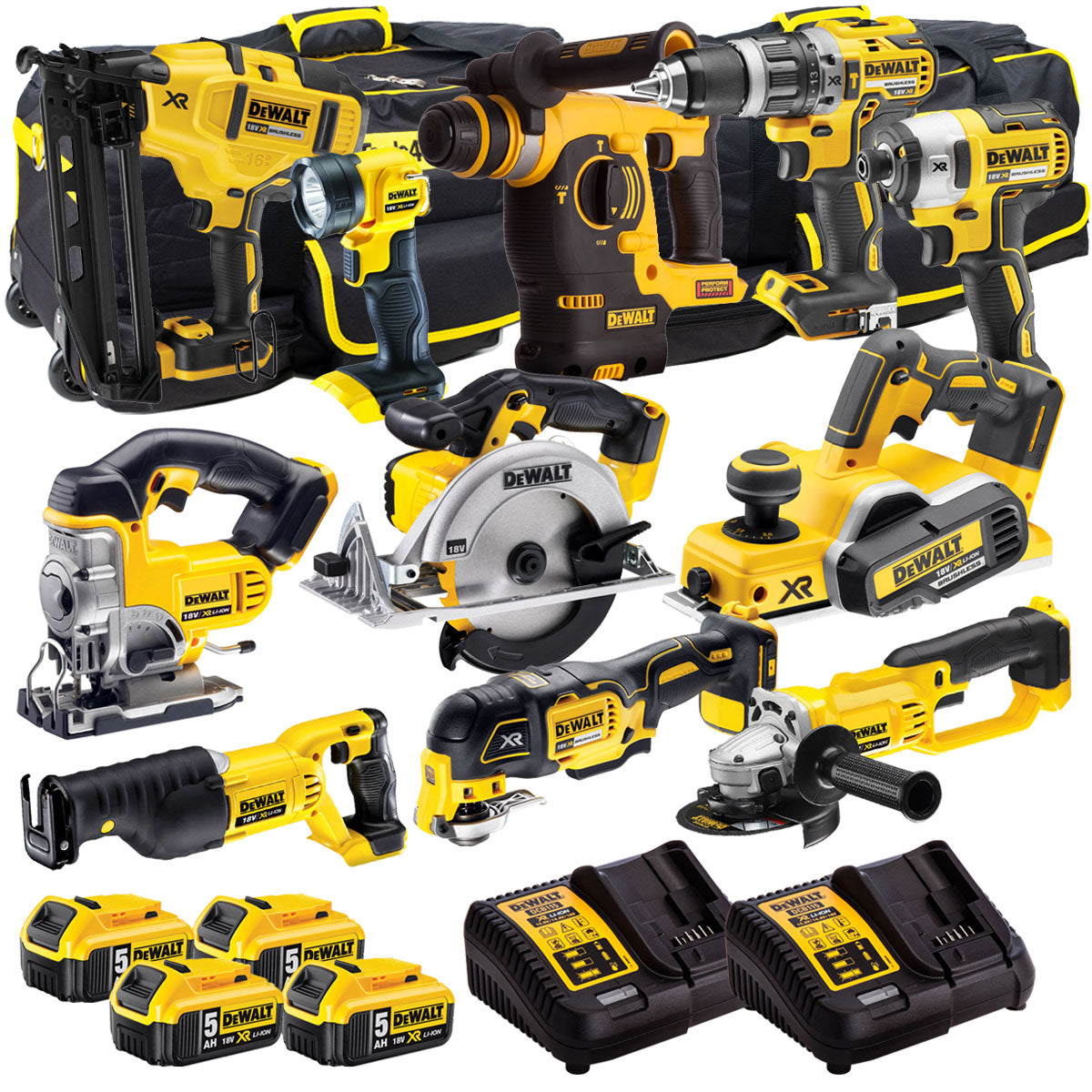 18V 11 Piece Power Tool Kit with 4 x 5.0Ah Batteries T4TKIT-935-Kikonat