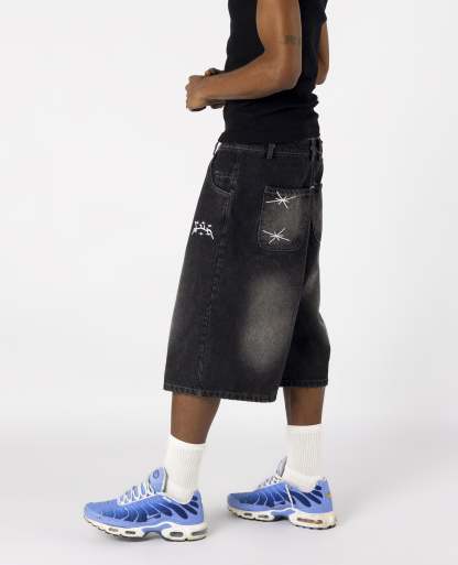 WASHED BLACK DENIM JORT-Kikonat