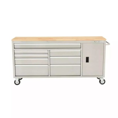 72 IN. 8-DRAWER AND 1-DOOR MOBILE WORKBENCH IN STAINLESS STEEL-Kikonat