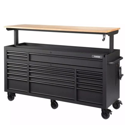 HEAVY-DUTY 72 IN. W 18-DRAWER, DEEP TOOL CHEST MOBILE WORKBENCH IN MATTE BLACK WITH ADJUSTABLE-HEIGHT HARDWOOD TOP-Kikonat