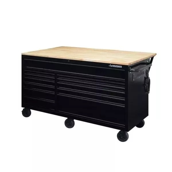 62 IN. 12-DRAWER MOBILE WORKBENCH WITH FULL LENGTH EXT TABLE IN ALL BLACKED OUT-Kikonat