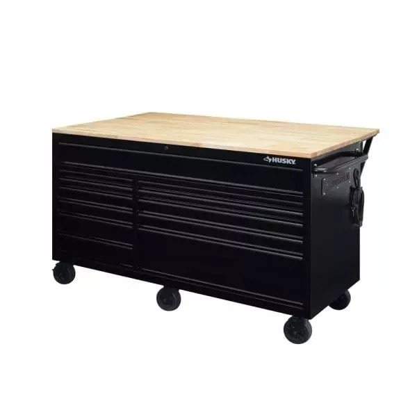 62 IN. 12-DRAWER MOBILE WORKBENCH WITH FULL LENGTH EXT TABLE IN ALL BLACKED OUT-Kikonat