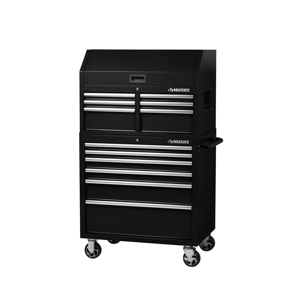 36 IN. W 12-DRAWER, DEEP COMBINATION TOOL CHEST AND CABINET SET IN GLOSS BLACK-Kikonat