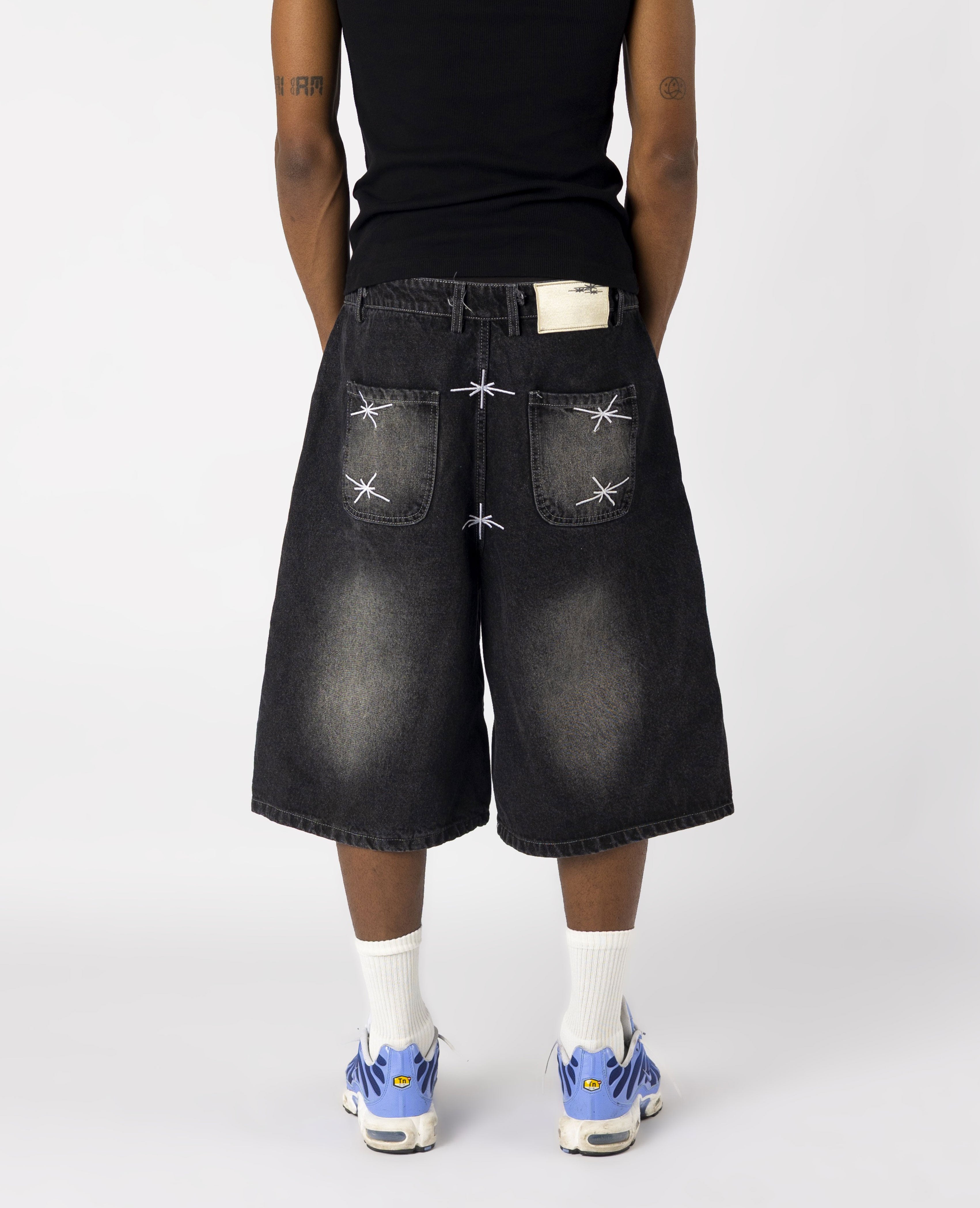 WASHED BLACK DENIM JORT-Kikonat