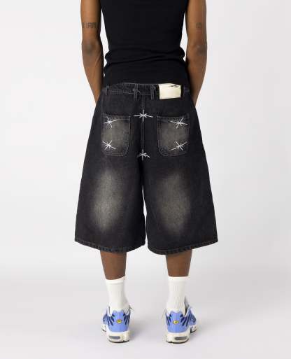 WASHED BLACK DENIM JORT-Kikonat