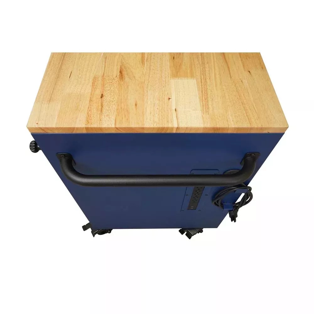 HEAVY-DUTY 52 IN. 9-DRAWER MOBILE WORKBENCH WITH ADJUSTABLE-HEIGHT SOLID WOOD TOP IN MATTE BLUE-Kikonat
