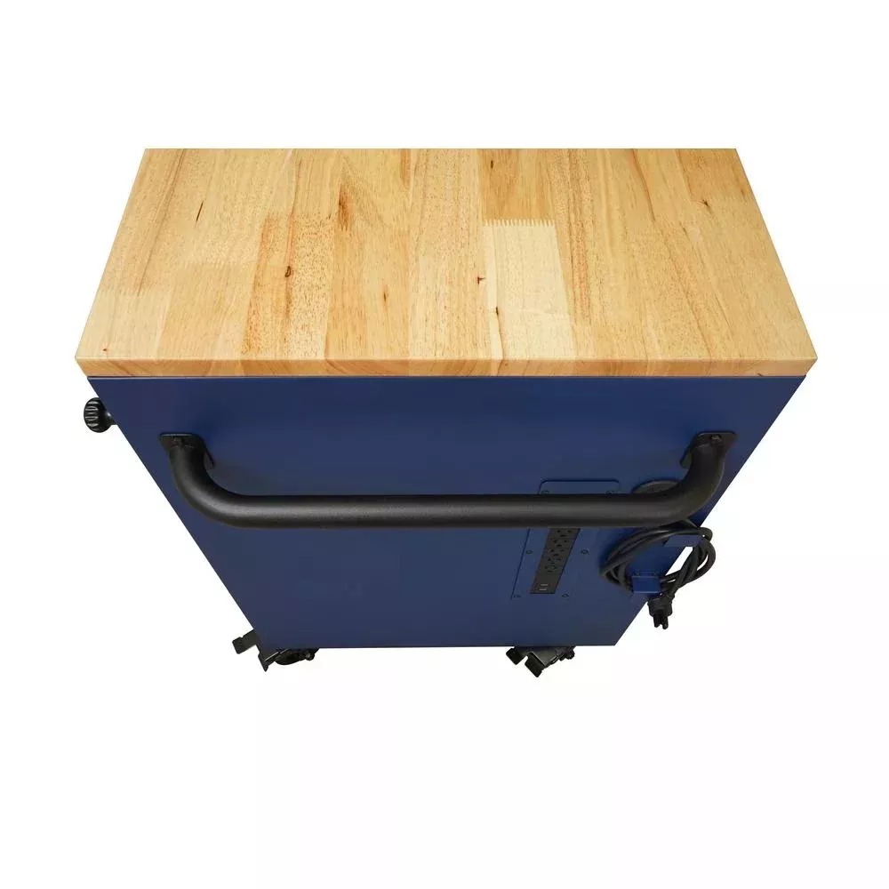 HEAVY-DUTY 52 IN. 9-DRAWER MOBILE WORKBENCH WITH ADJUSTABLE-HEIGHT SOLID WOOD TOP IN MATTE BLUE-Kikonat