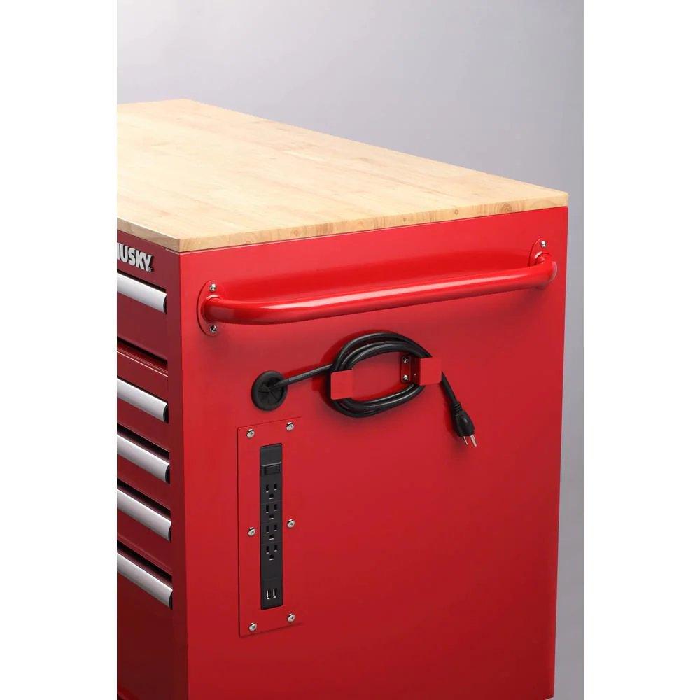 46 in. W x 24.5 in. D 9-Drawer Gloss Red Deep Tool Chest Mobile Workbench with Hardwood Top-Kikonat