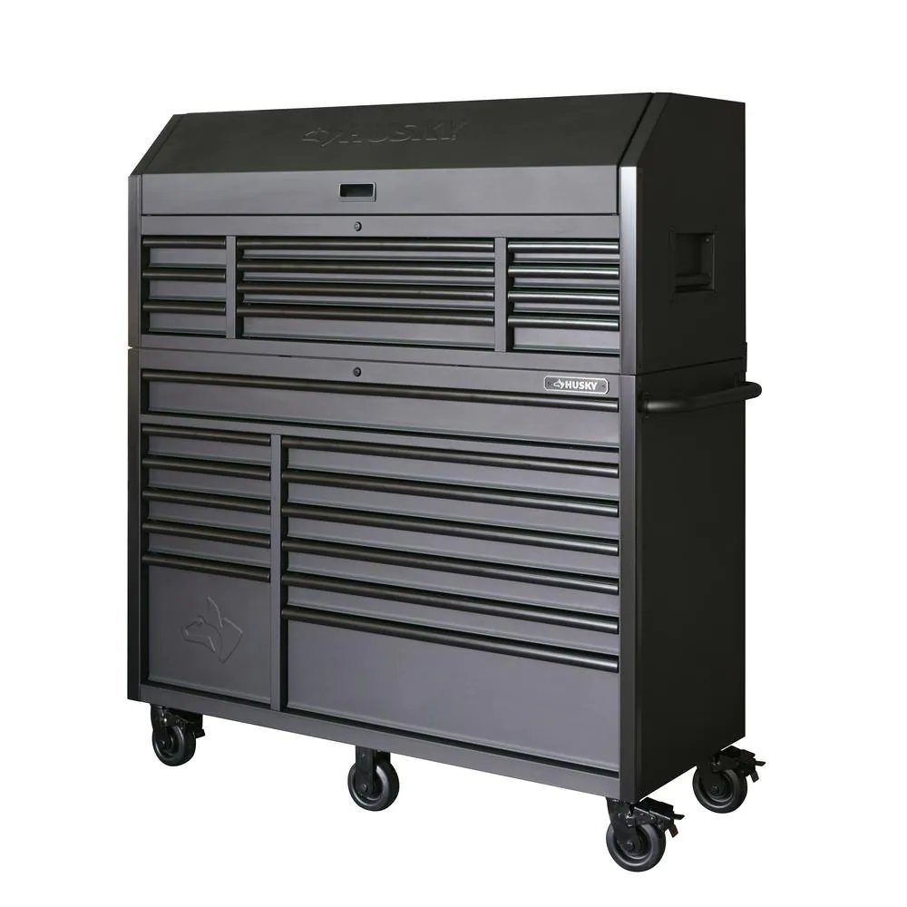 56 in. W 23-Drawer, Deep Combination Tool Chest and Rolling Cabinet Set in Matte Black-Kikonat