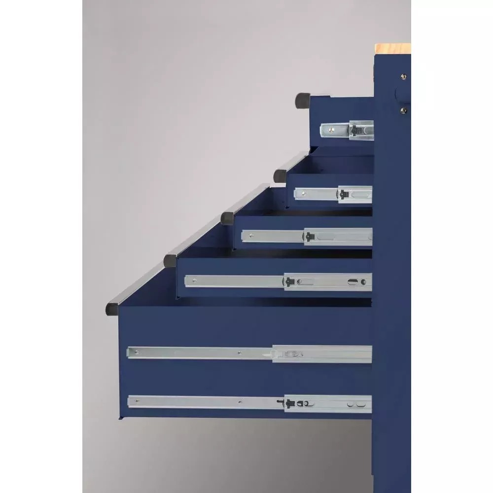 56 IN. W 5-DRAWER 1-DOOR, DEEP TOOL CHEST MOBILE WORKBENCH IN GLOSS BLUE WITH HARDWOOD TOP-Kikonat