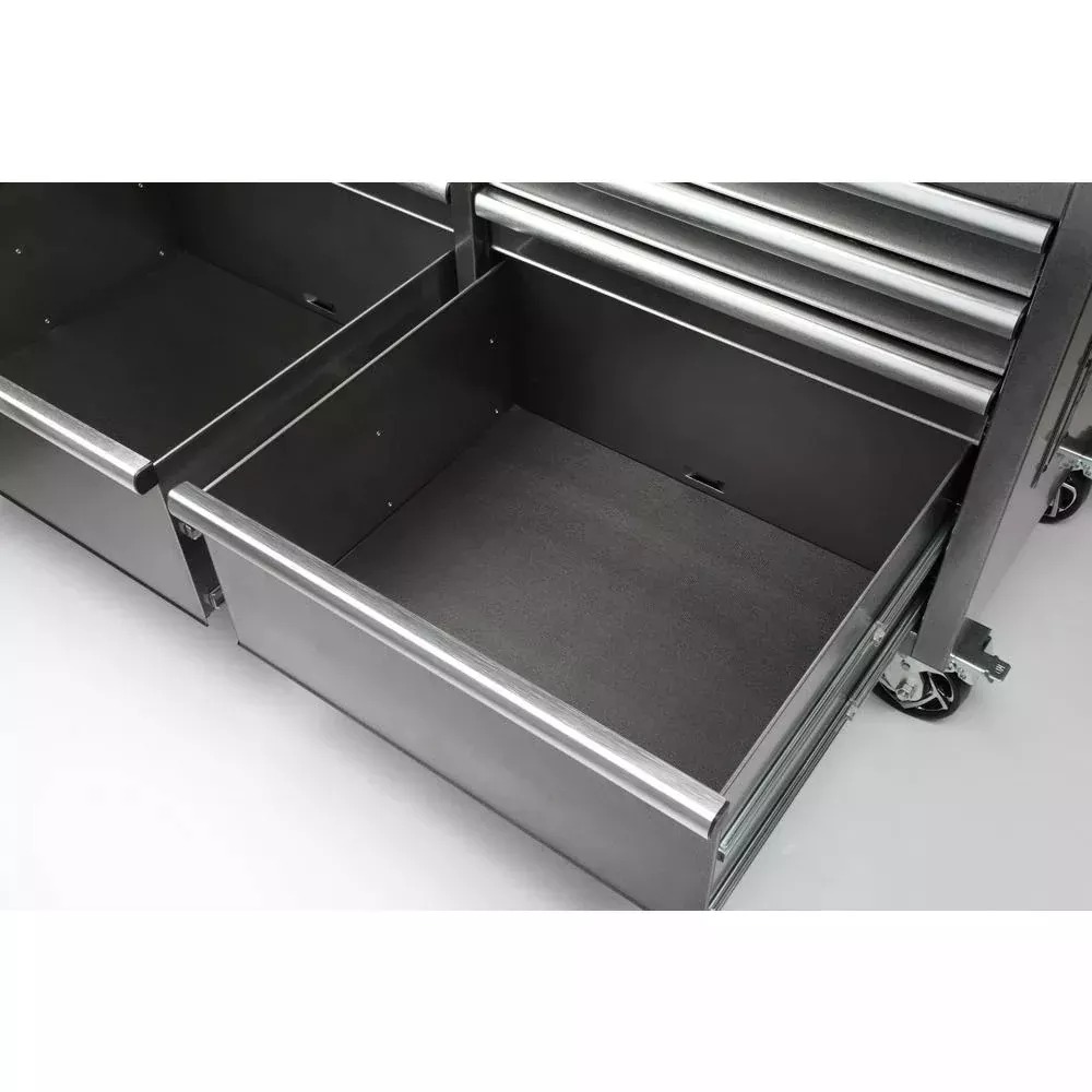 61 IN. W 10-DRAWER, DEEP TOOL CHEST MOBILE WORKBENCH IN METALLIC SILVER WITH SLIDING VERTICAL BIN STORAGE DRAWER-Kikonat