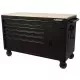 56 IN. W 5-DRAWER 1-DOOR, DEEP TOOL CHEST MOBILE WORKBENCH IN GLOSS BLACK WITH HARDWOOD TOP-Kikonat