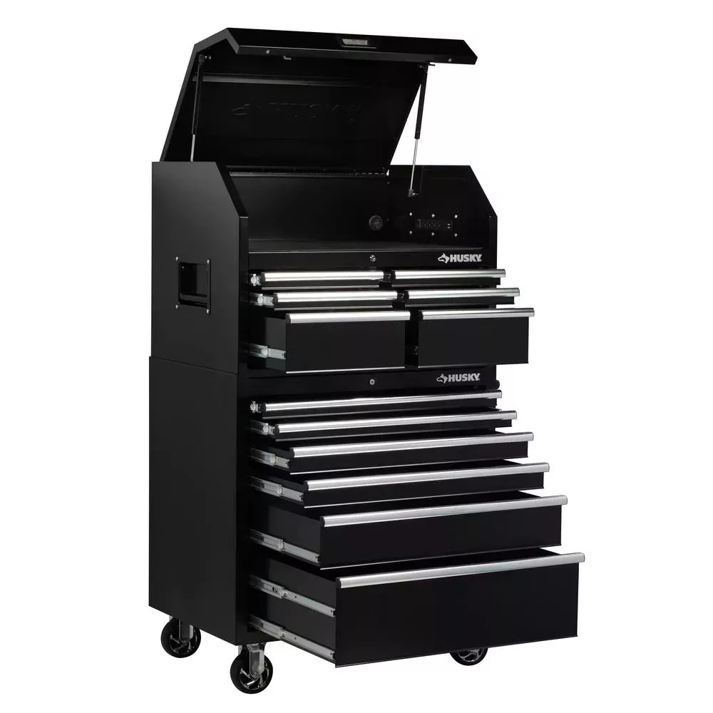 36 IN. W 12-DRAWER, DEEP COMBINATION TOOL CHEST AND CABINET SET IN GLOSS BLACK-Kikonat