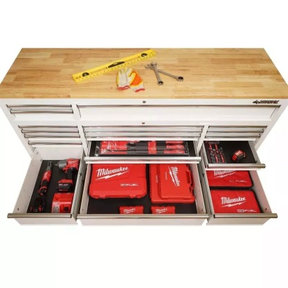 72 IN. 18-DRAWER MOBILE WORKBENCH WITH SOLID WOOD TOP, BLACK-Kikonat