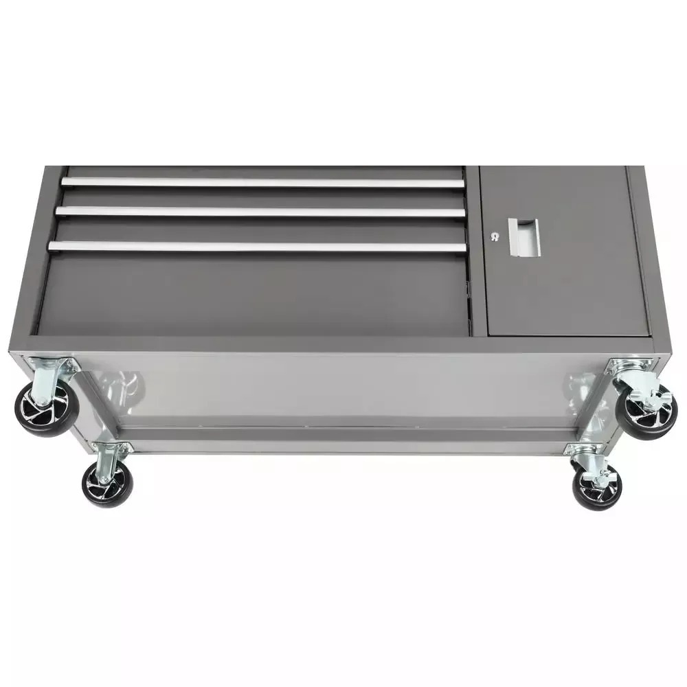 56 IN. W 5-DRAWER 1-DOOR, DEEP TOOL CHEST MOBILE WORKBENCH IN GLOSS GRAY WITH HARDWOOD TOP-Kikonat