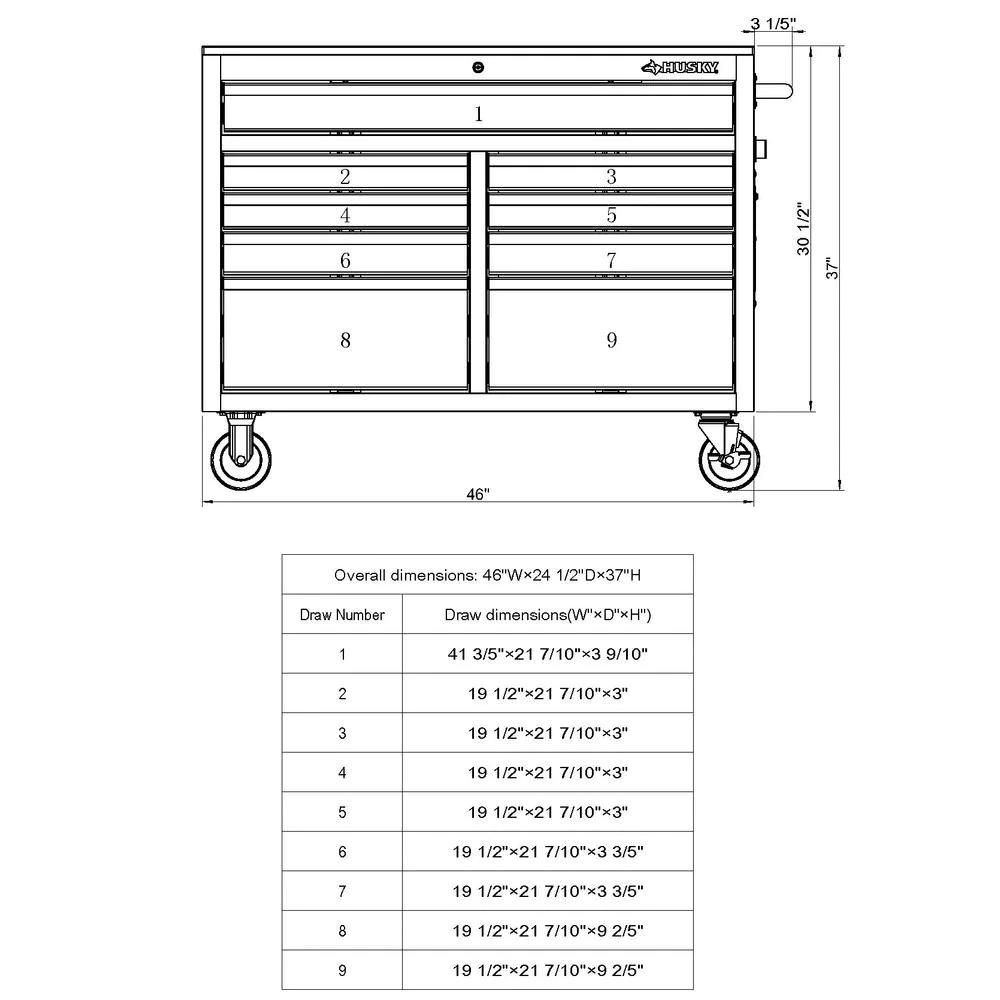 46 in. W x 24.5 in. D 9-Drawer Gloss Red Deep Tool Chest Mobile Workbench with Hardwood Top-Kikonat