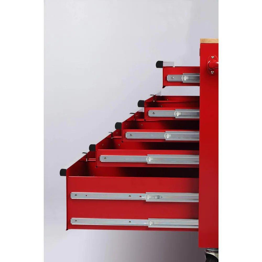 46 in. W x 24.5 in. D 9-Drawer Gloss Red Deep Tool Chest Mobile Workbench with Hardwood Top-Kikonat