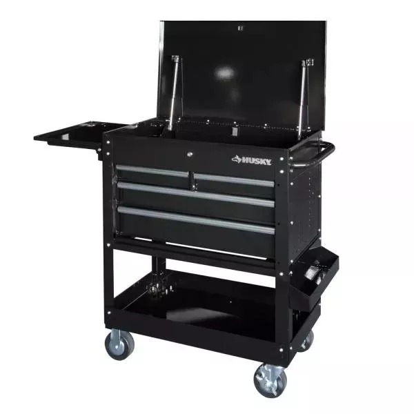 33 IN 4-DRAWER MECHANICS CART WITH EXTENDED SIDE TABLE AND BOTTLE TRAY-Kikonat