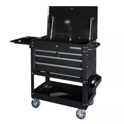 33 IN 4-DRAWER MECHANICS CART WITH EXTENDED SIDE TABLE AND BOTTLE TRAY-Kikonat