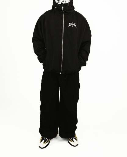 BLACK WINDBREAKER JACKET-Kikonat