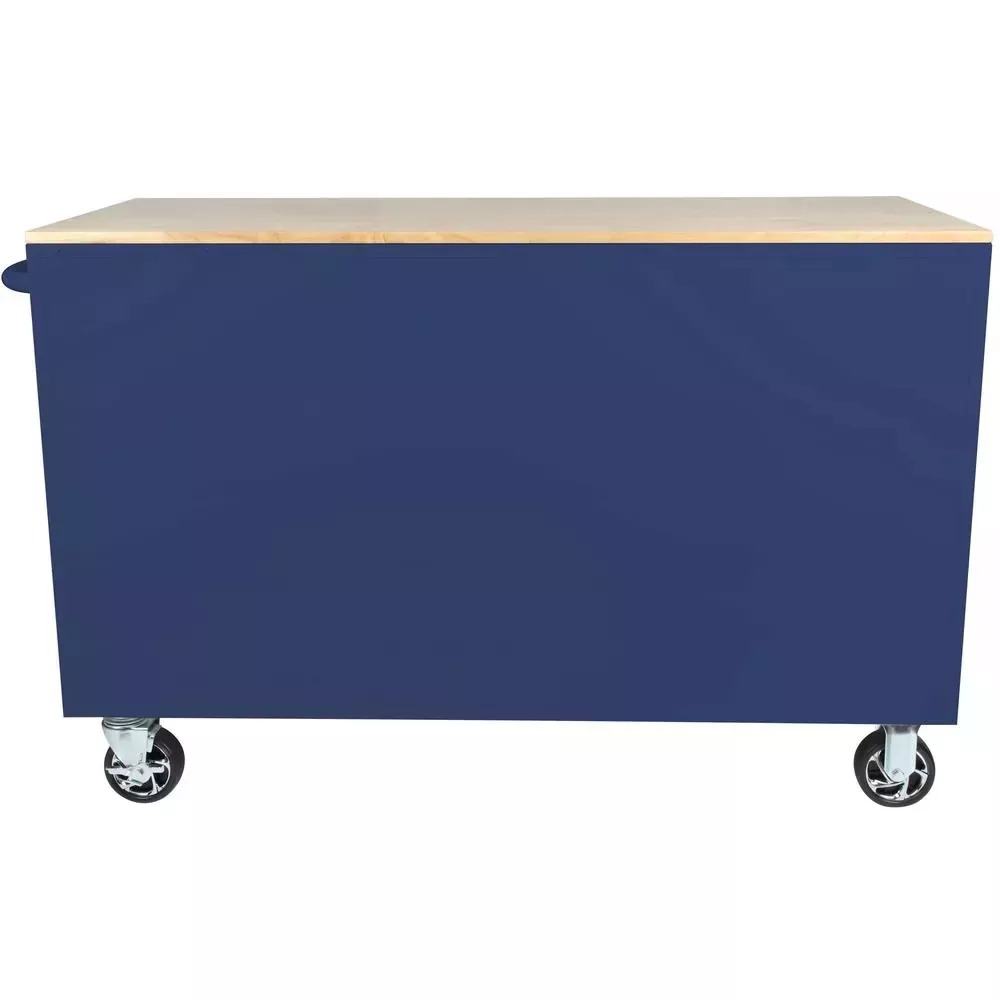56 IN. W 5-DRAWER 1-DOOR, DEEP TOOL CHEST MOBILE WORKBENCH IN GLOSS BLUE WITH HARDWOOD TOP-Kikonat