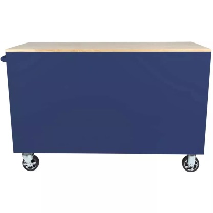 56 IN. W 5-DRAWER 1-DOOR, DEEP TOOL CHEST MOBILE WORKBENCH IN GLOSS BLUE WITH HARDWOOD TOP-Kikonat