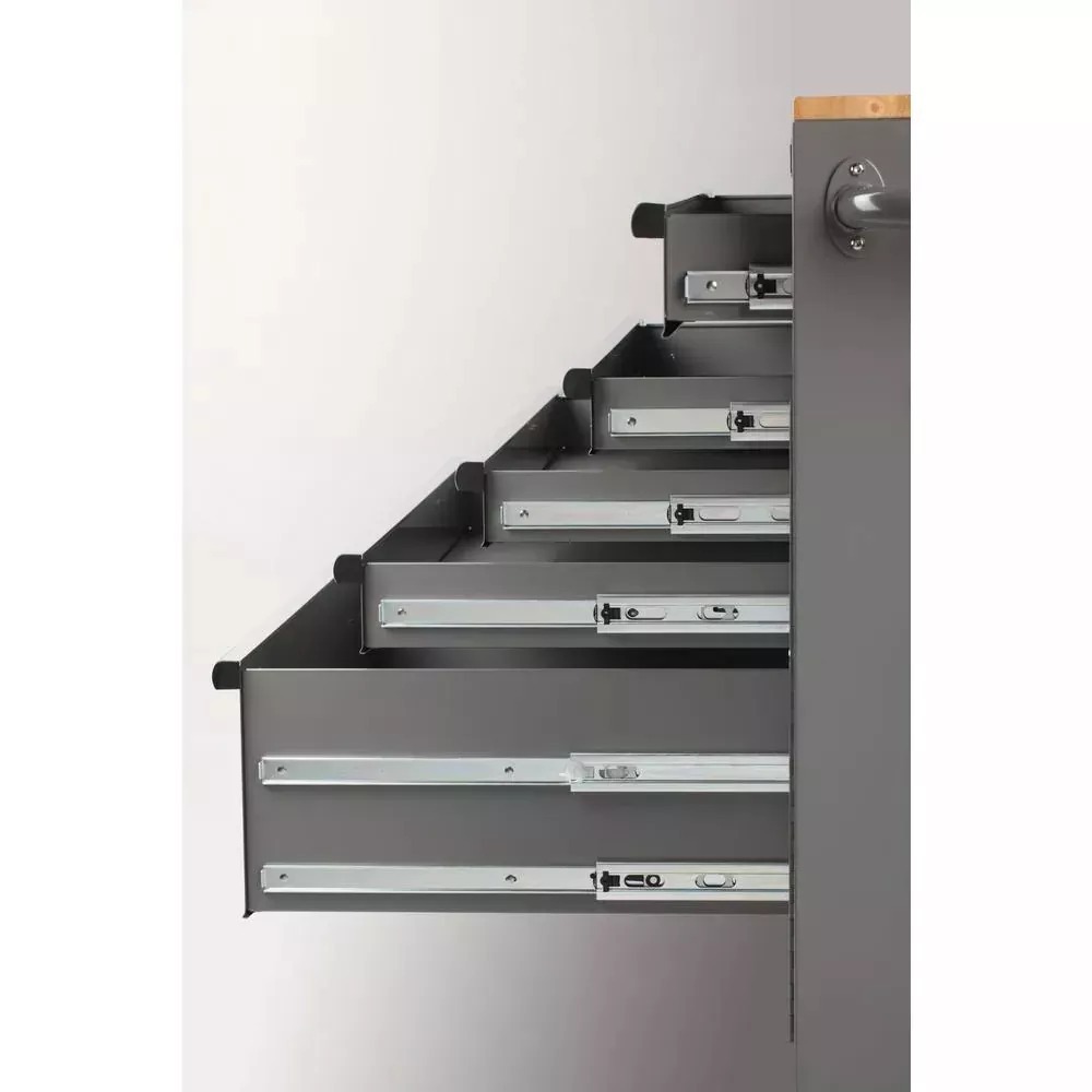 56 IN. W 5-DRAWER 1-DOOR, DEEP TOOL CHEST MOBILE WORKBENCH IN GLOSS GRAY WITH HARDWOOD TOP-Kikonat