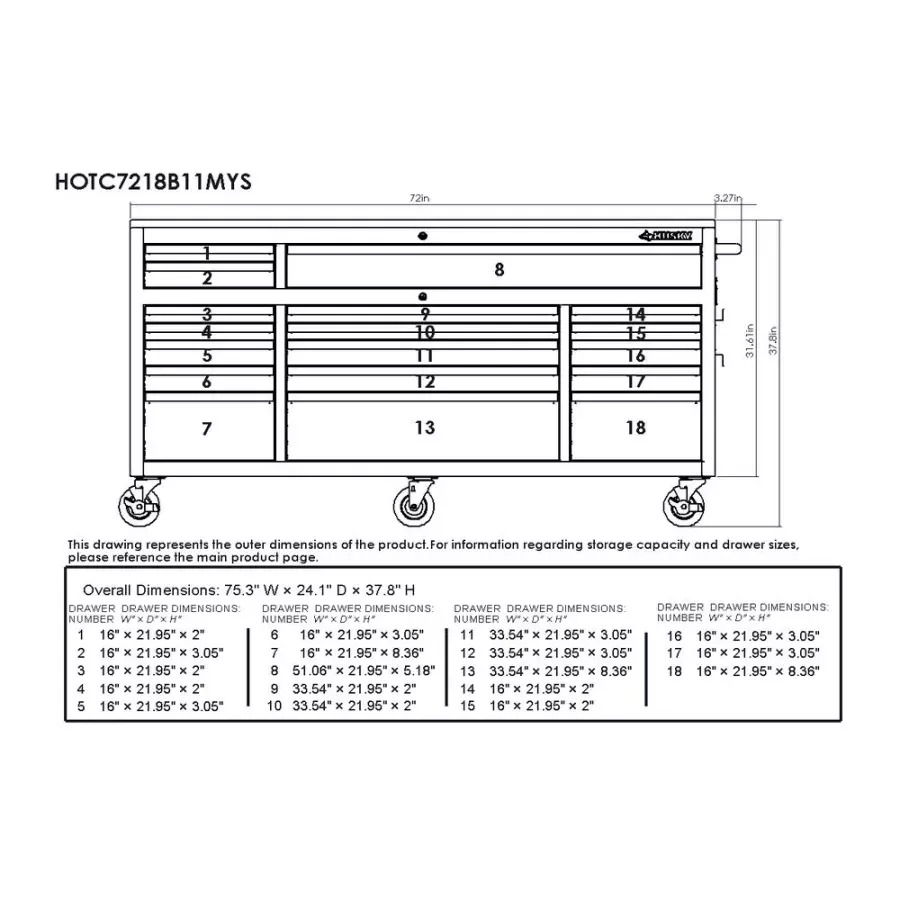 72 IN. 18-DRAWER MOBILE WORKBENCH WITH SOLID WOOD TOP, BLACK-Kikonat