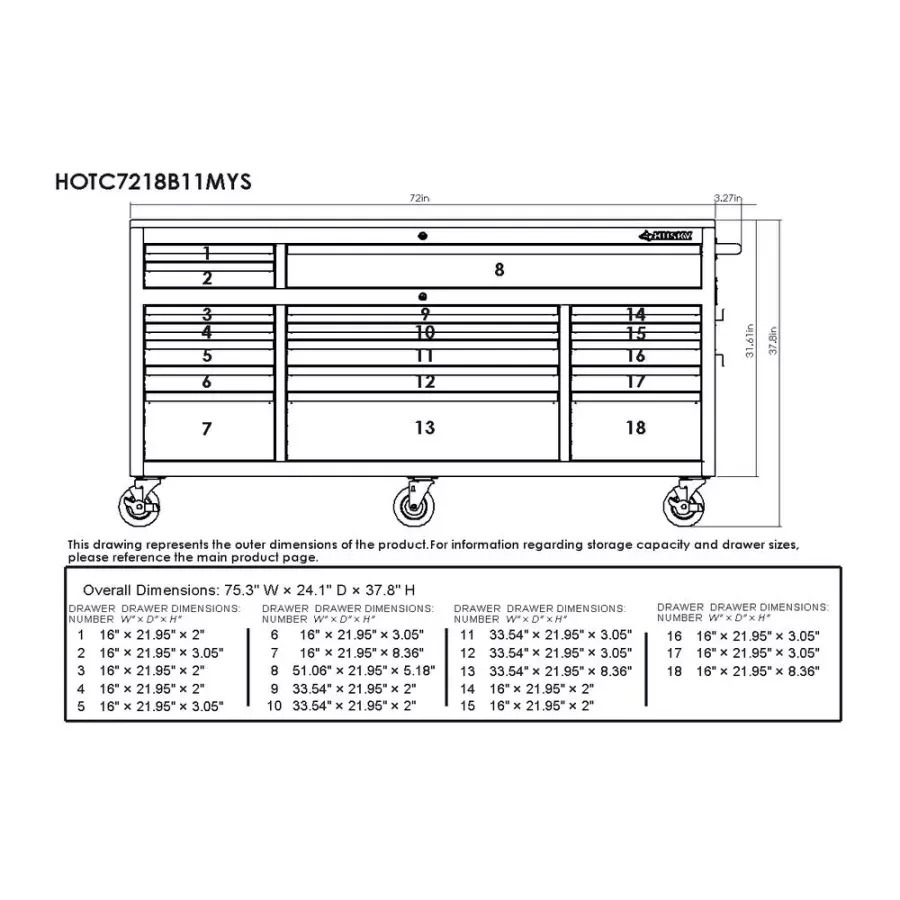 72 IN. 18-DRAWER MOBILE WORKBENCH WITH SOLID WOOD TOP, BLACK-Kikonat