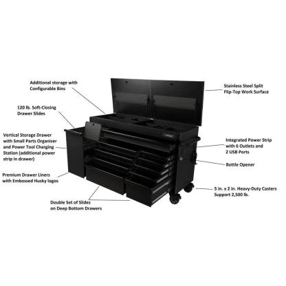 63 in. W 11-Drawer, Deep Tool Chest Mobile Workbench in Matte Black with Flip-Top Stainless Steel Top-Kikonat