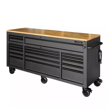 HEAVY-DUTY 72 IN. W 18-DRAWER, DEEP TOOL CHEST MOBILE WORKBENCH IN MATTE BLACK WITH ADJUSTABLE-HEIGHT HARDWOOD TOP-Kikonat
