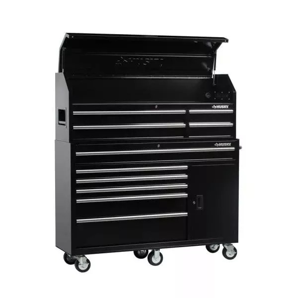 61 IN. W 10-DRAWER 1-DOOR COMBINATION TOOL CHEST AND ROLLING CABINET SET IN GLOSS BLACK-Kikonat