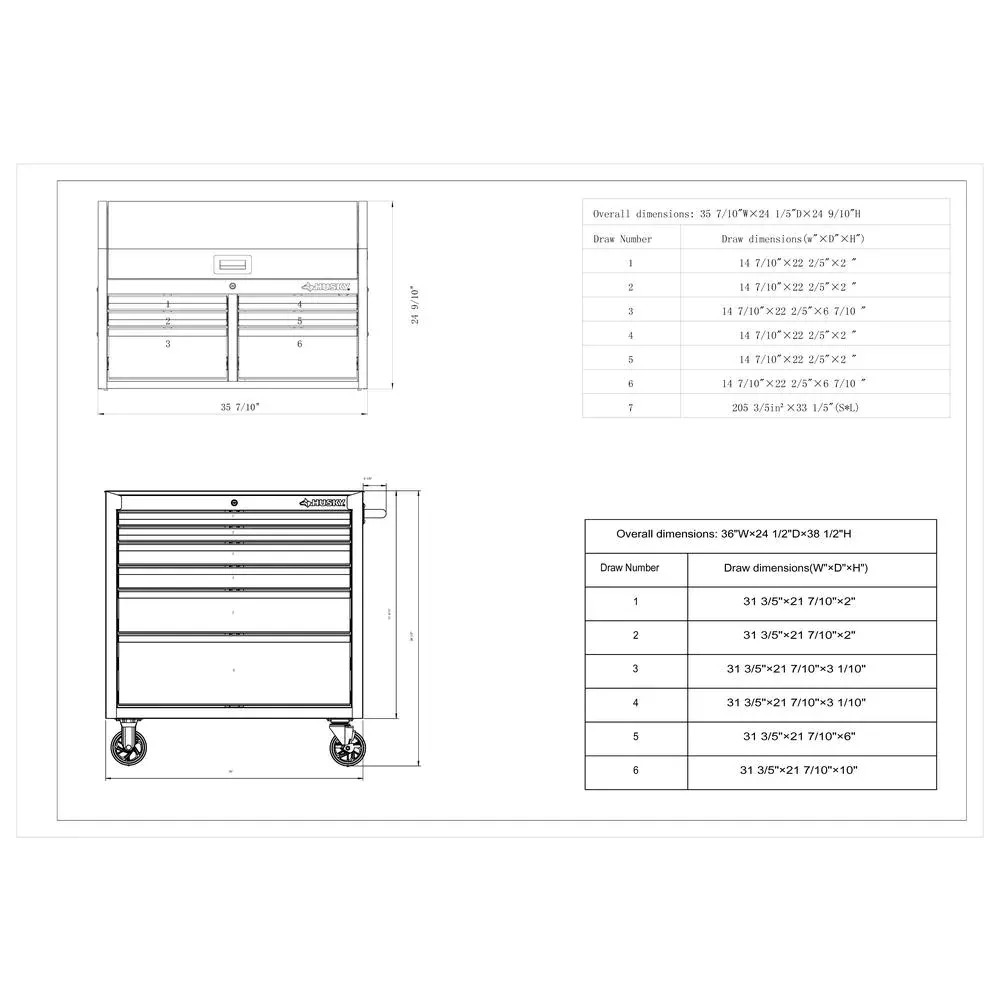 36 IN. W 12-DRAWER, DEEP COMBINATION TOOL CHEST AND CABINET SET IN GLOSS BLACK-Kikonat