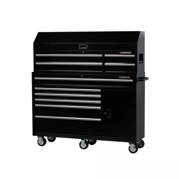 61 IN. W 10-DRAWER 1-DOOR COMBINATION TOOL CHEST AND ROLLING CABINET SET IN GLOSS BLACK-Kikonat