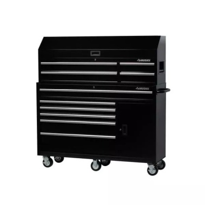 61 IN. W 10-DRAWER 1-DOOR COMBINATION TOOL CHEST AND ROLLING CABINET SET IN GLOSS BLACK-Kikonat