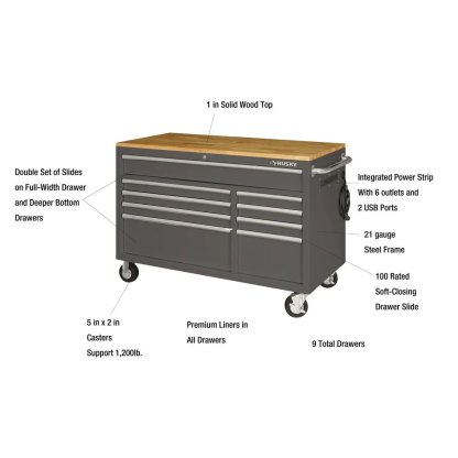 52 in. 9-Drawer Mobile Workbench in Gloss Gray-Kikonat