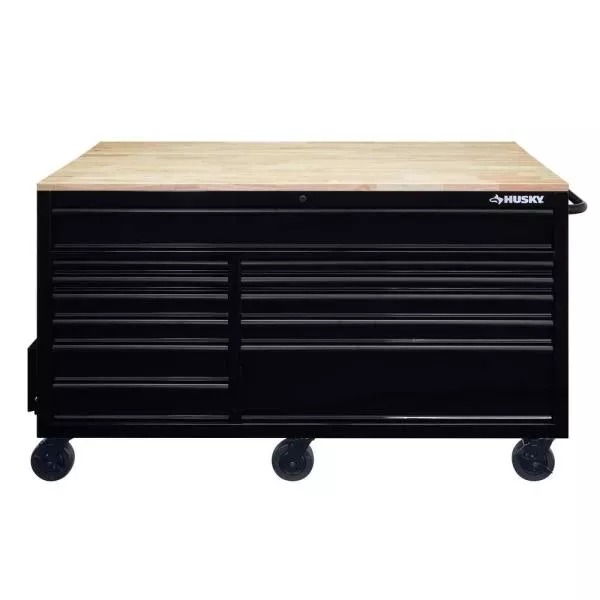 62 IN. 12-DRAWER MOBILE WORKBENCH WITH FULL LENGTH EXT TABLE IN ALL BLACKED OUT-Kikonat