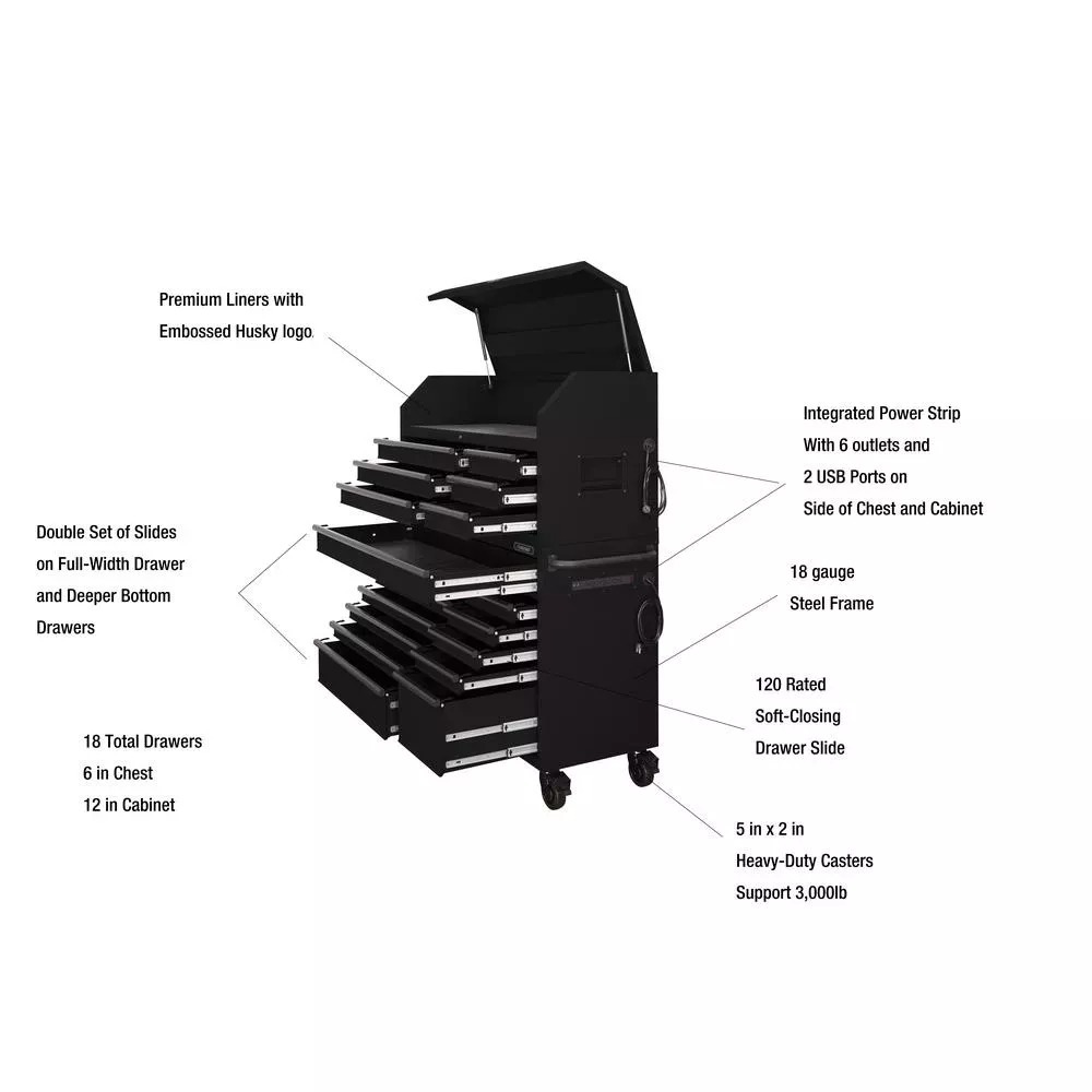 HEAVY-DUTY 56 IN. W 18-DRAWER COMBINATION TOOL CHEST AND CABINET SET, MATTE BLACK-Kikonat