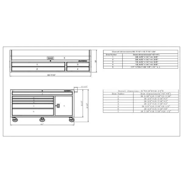 61 IN. W 10-DRAWER 1-DOOR COMBINATION TOOL CHEST AND ROLLING CABINET SET IN GLOSS BLACK-Kikonat