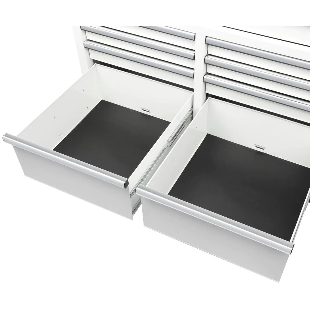 46 in. W x 24.5 in. D 9-Drawer Gloss White Deep Tool Chest Mobile Workbench with Hardwood Top-Kikonat