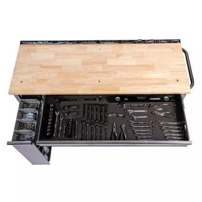 61 IN. W 10-DRAWER, DEEP TOOL CHEST MOBILE WORKBENCH IN METALLIC SILVER WITH SLIDING VERTICAL BIN STORAGE DRAWER-Kikonat