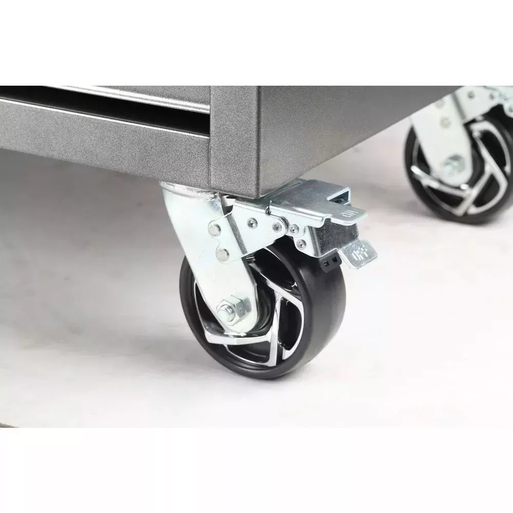 61 IN. W 10-DRAWER, DEEP TOOL CHEST MOBILE WORKBENCH IN METALLIC SILVER WITH SLIDING VERTICAL BIN STORAGE DRAWER-Kikonat
