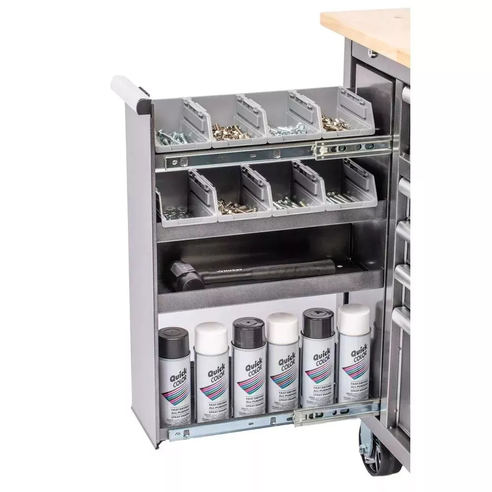 61 IN. W 10-DRAWER, DEEP TOOL CHEST MOBILE WORKBENCH IN METALLIC SILVER WITH SLIDING VERTICAL BIN STORAGE DRAWER-Kikonat