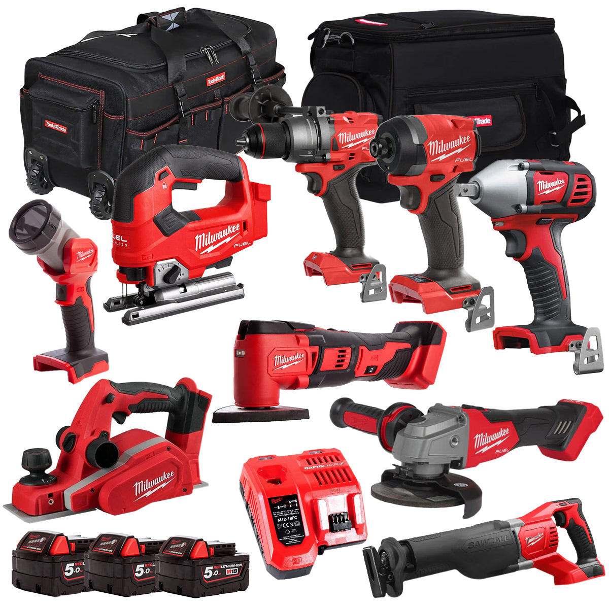 MW 18V 9 Piece Power Tool Kit with 3 x 5.0Ah Batteries T4TKITM-88-Kikonat